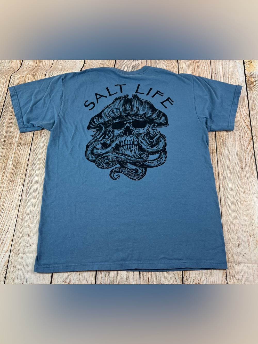 Mens Salt Life Blue T Shirt Pirate Skull Graphic Size Medium